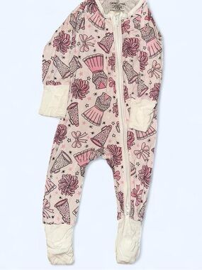 Caden Lane Pink & Cream Dress and Bow Print Footed One-Piece